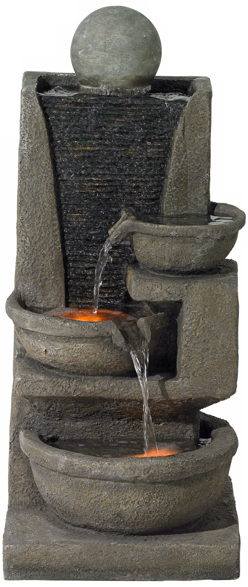 Three Bowl Tiered Contemporary LED Lighted Fountain