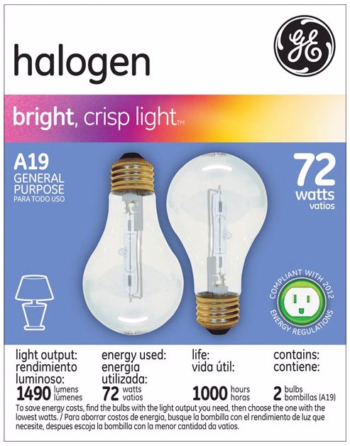 GE 72 Watt 2-Pack a-19 Clear Halogen Light Bulbs