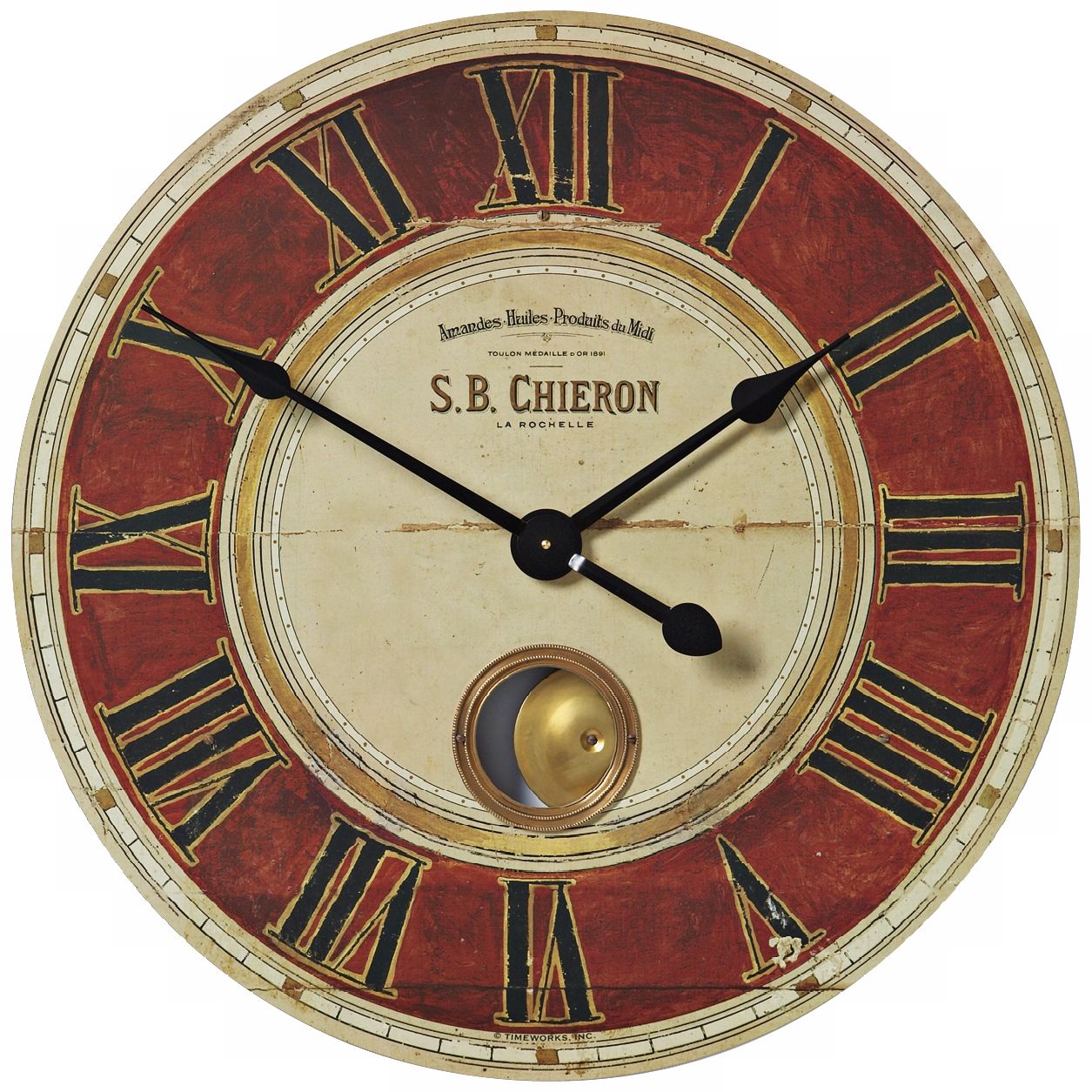 S.B. Chieron Red Cream 30" Wide Round Wall Clock