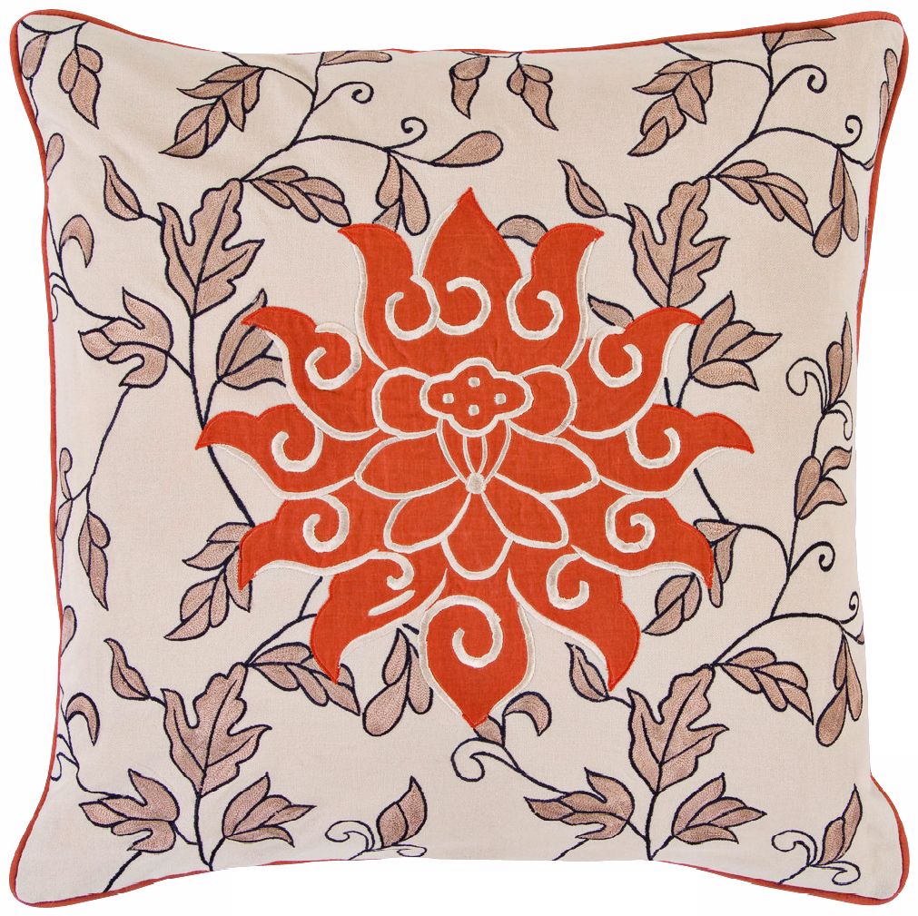 Surya Orange Flower 18" Square Accent Pillow