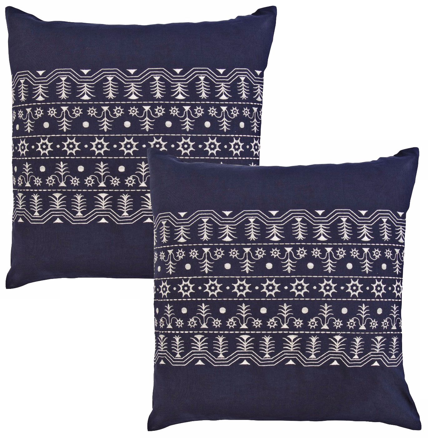 Set of 2 Surya Navy Gardens 18 Square Accent Pillows R6653