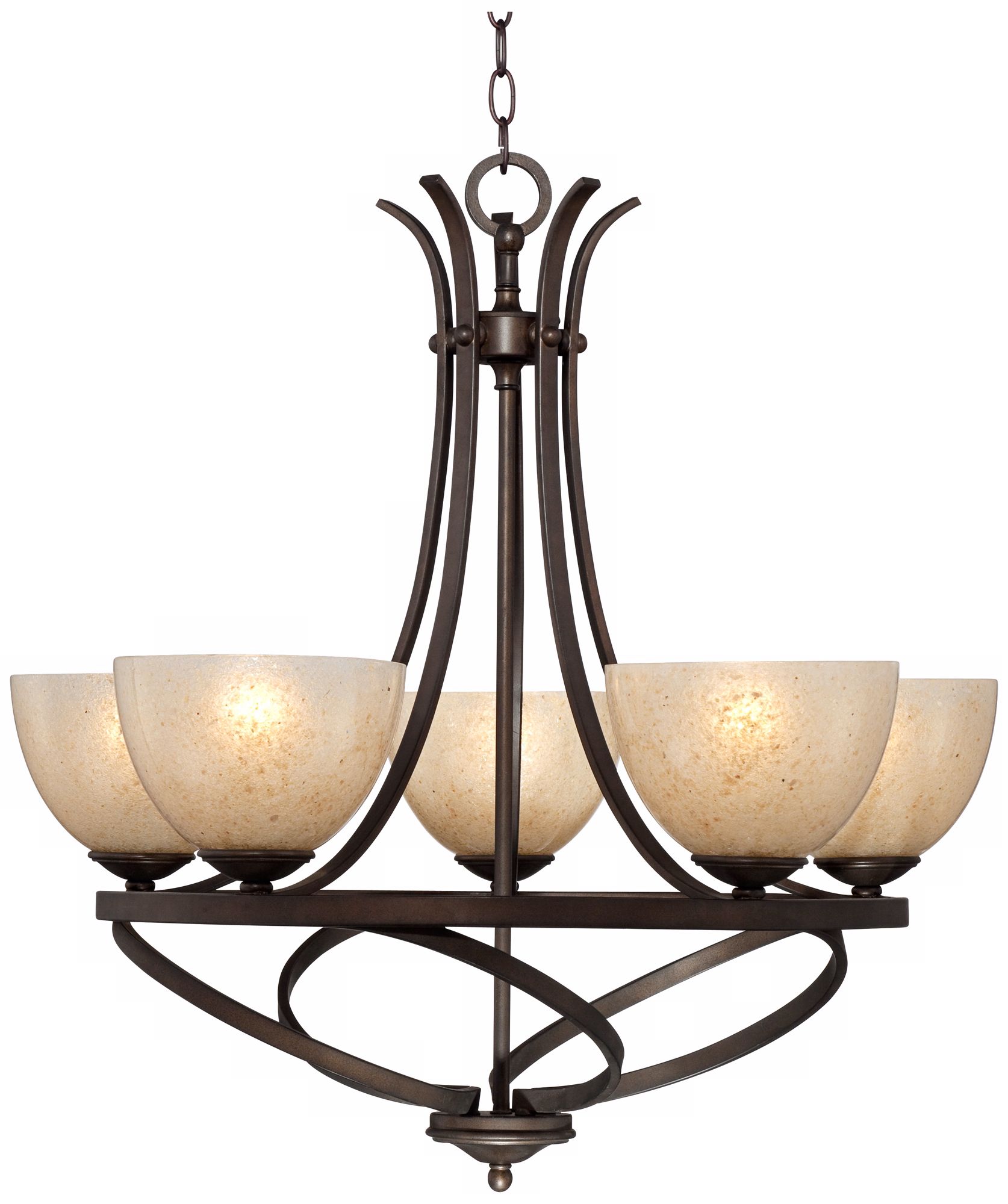 Swirled Metal and Pin Shell Glass 28" Wide Chandelier