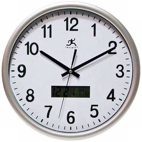 Datekeeper Silver  13 1/2" Wide Round Wall Clock