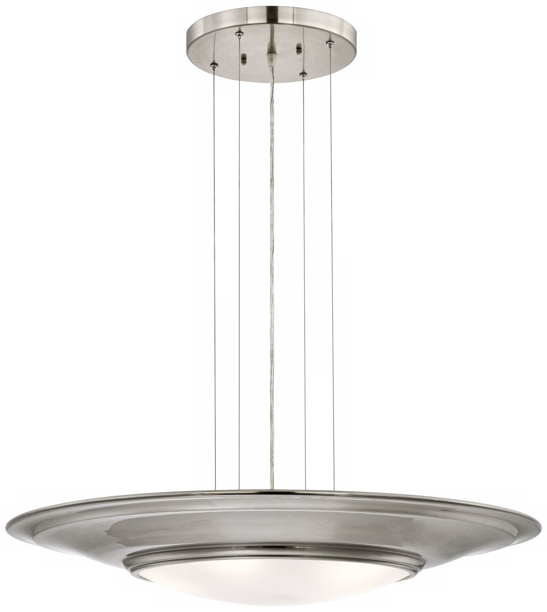 Satin Nickel White Glass 30" Wide Bowl Pendant Light