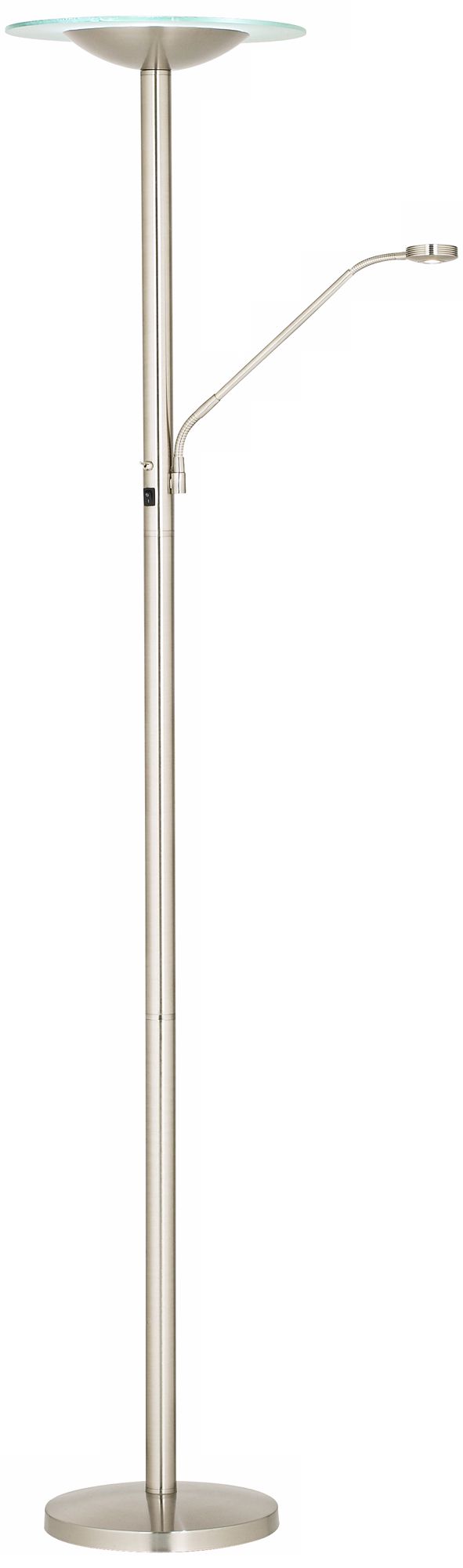 Brushed Steel LED Torchiere Floor Lamp With Reading Light