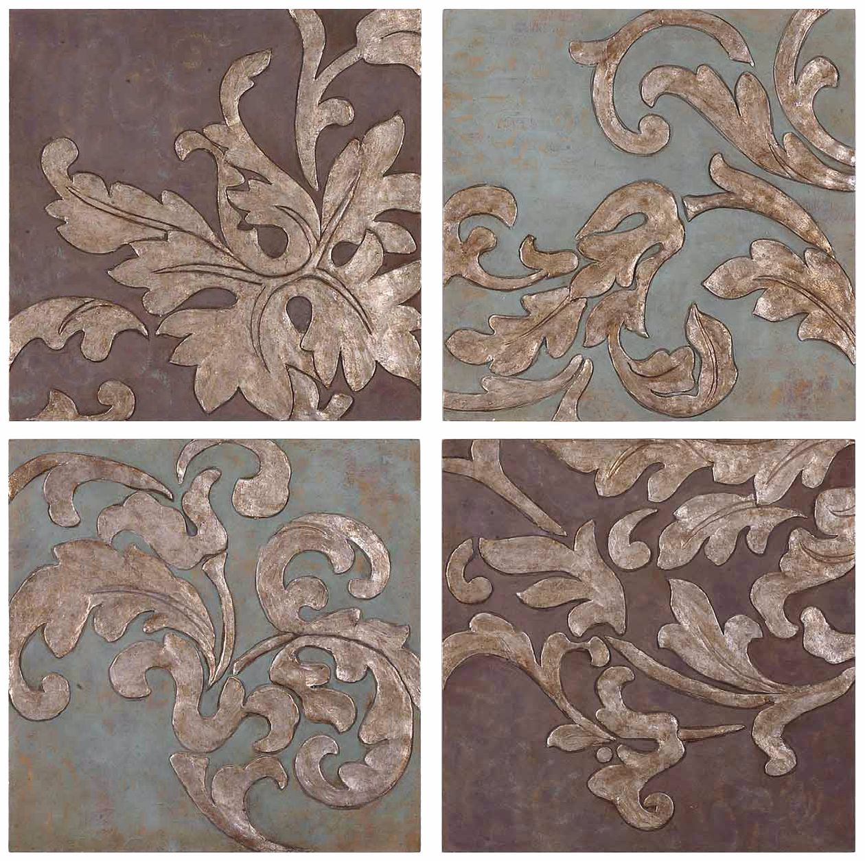 Uttermost Set of 4 Damask Relief Blocks Wall Art