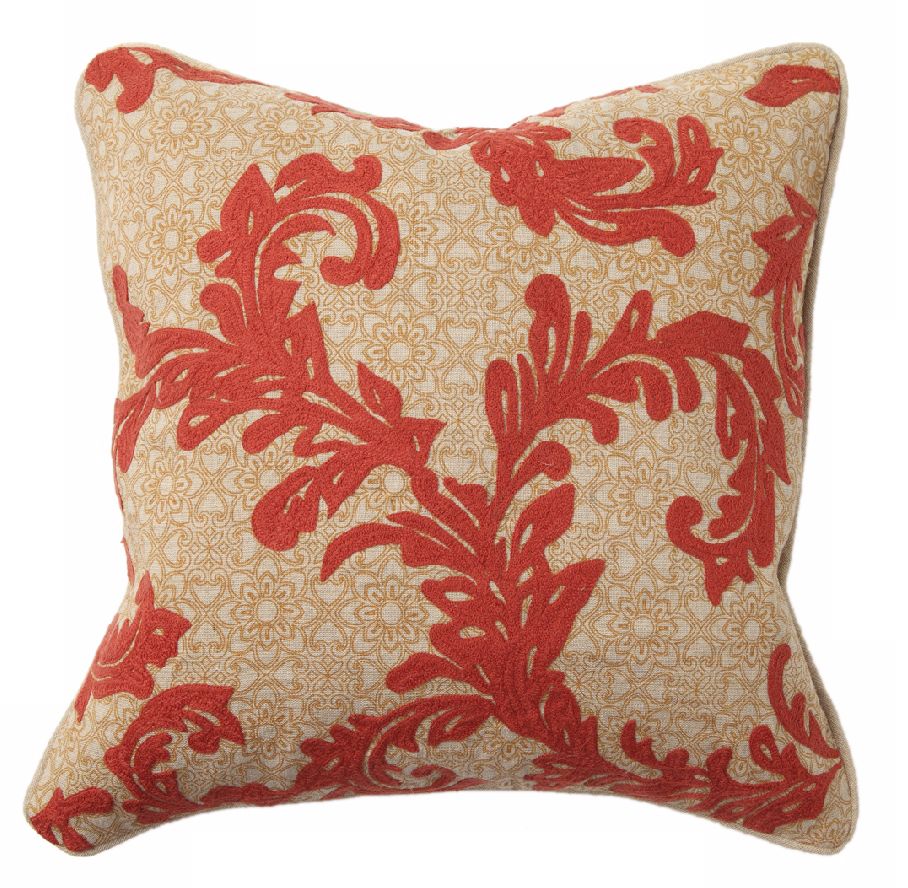 Orange Vine Embroidered Throw Pillow