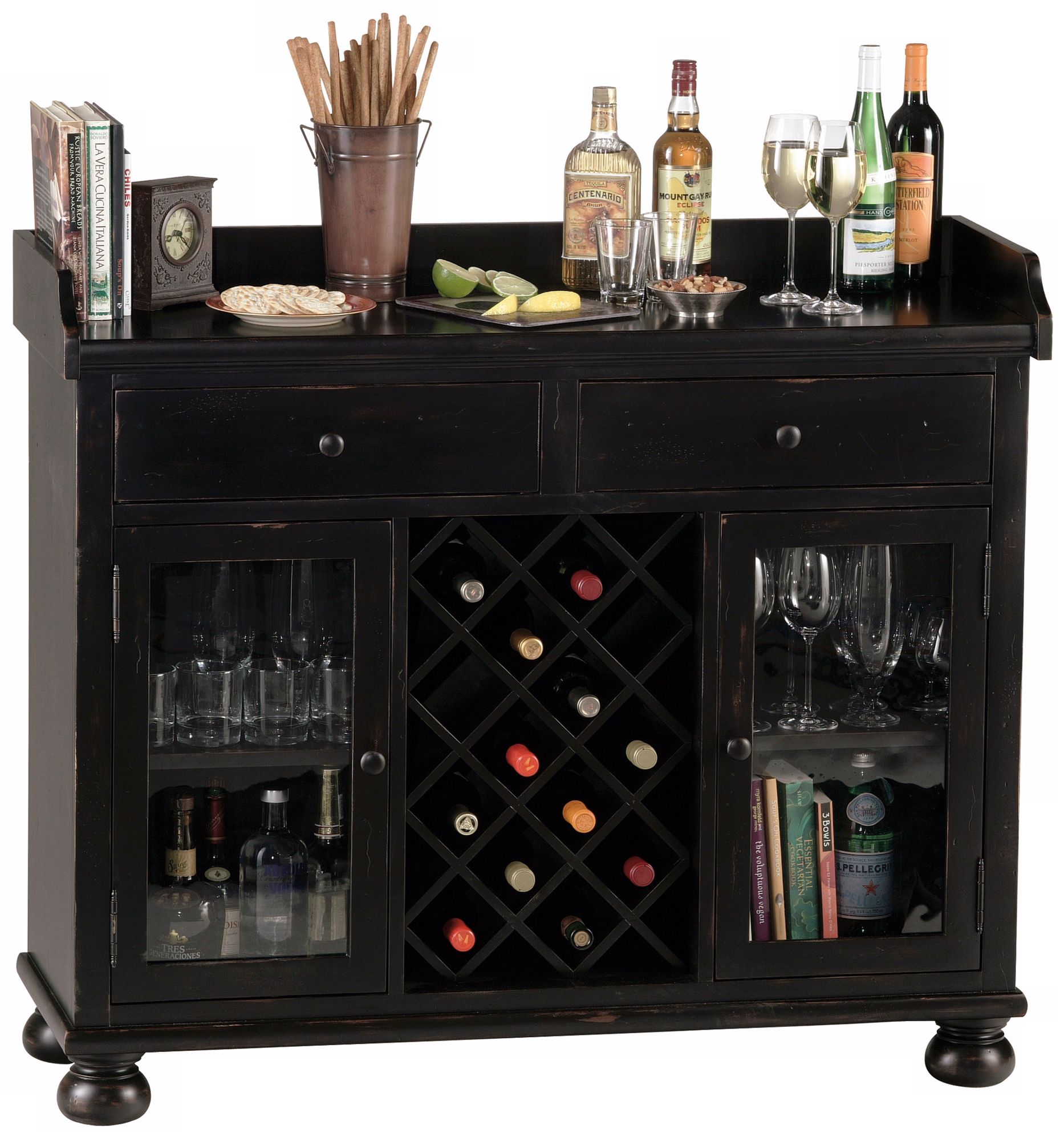 Howard Miller Cabernet Hills Worn Black Bar Cabinet