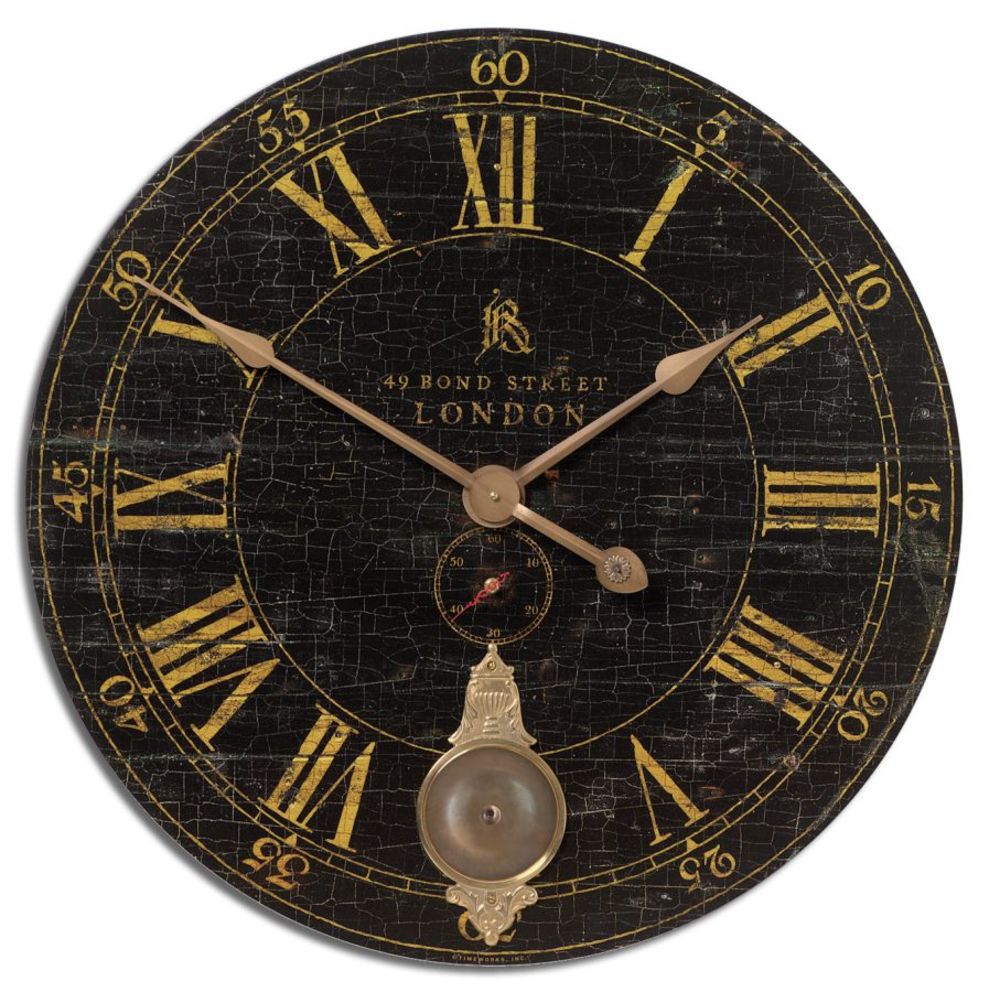 Bond Street Black Pendulum 30" Wide Round Wall Clock