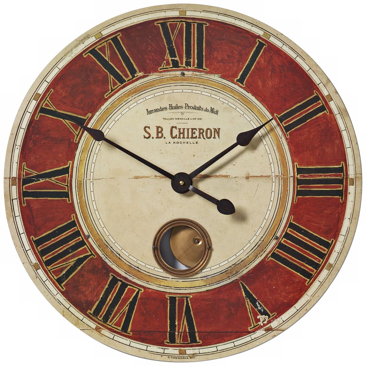 S.B. Chieron Red Cream 23" Wide Round Wall Clock