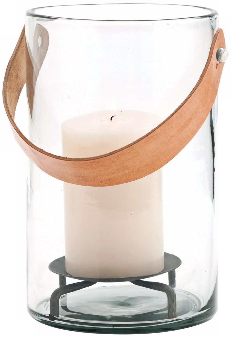 Large Kennedy Glass and Leather Hurricane