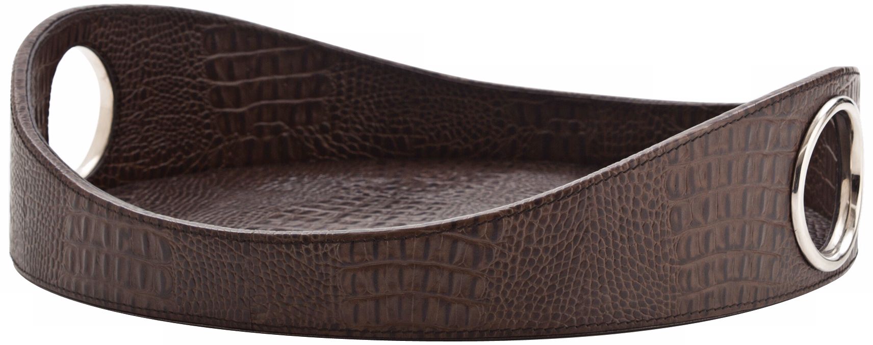 Lyle 21" Wide Chocolate Crocodile Embossed Leather Tray