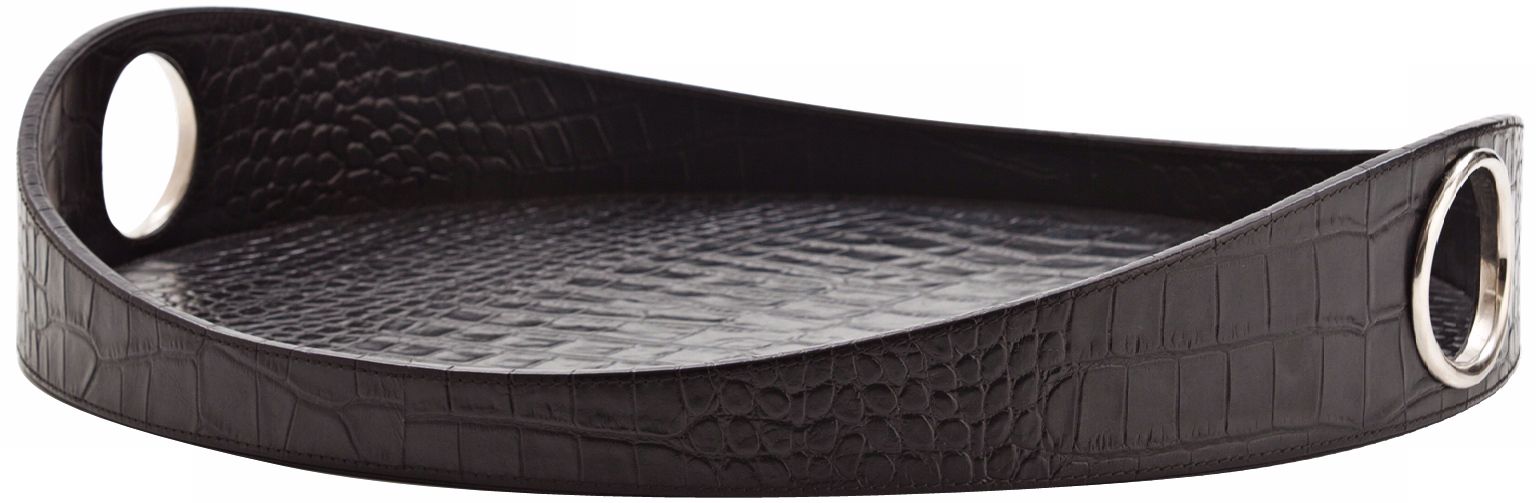 Lyle 21" Wide Black Crocodile Embossed Leather Tray