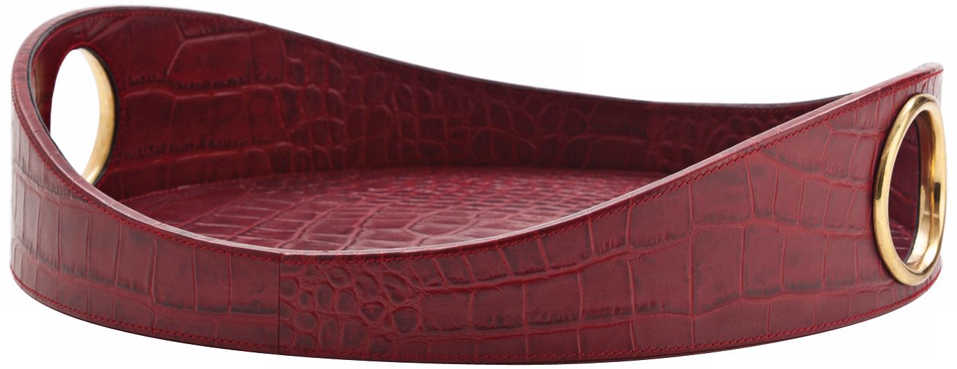 Lyle 21" Wide Red Crocodile Embossed Leather Tray