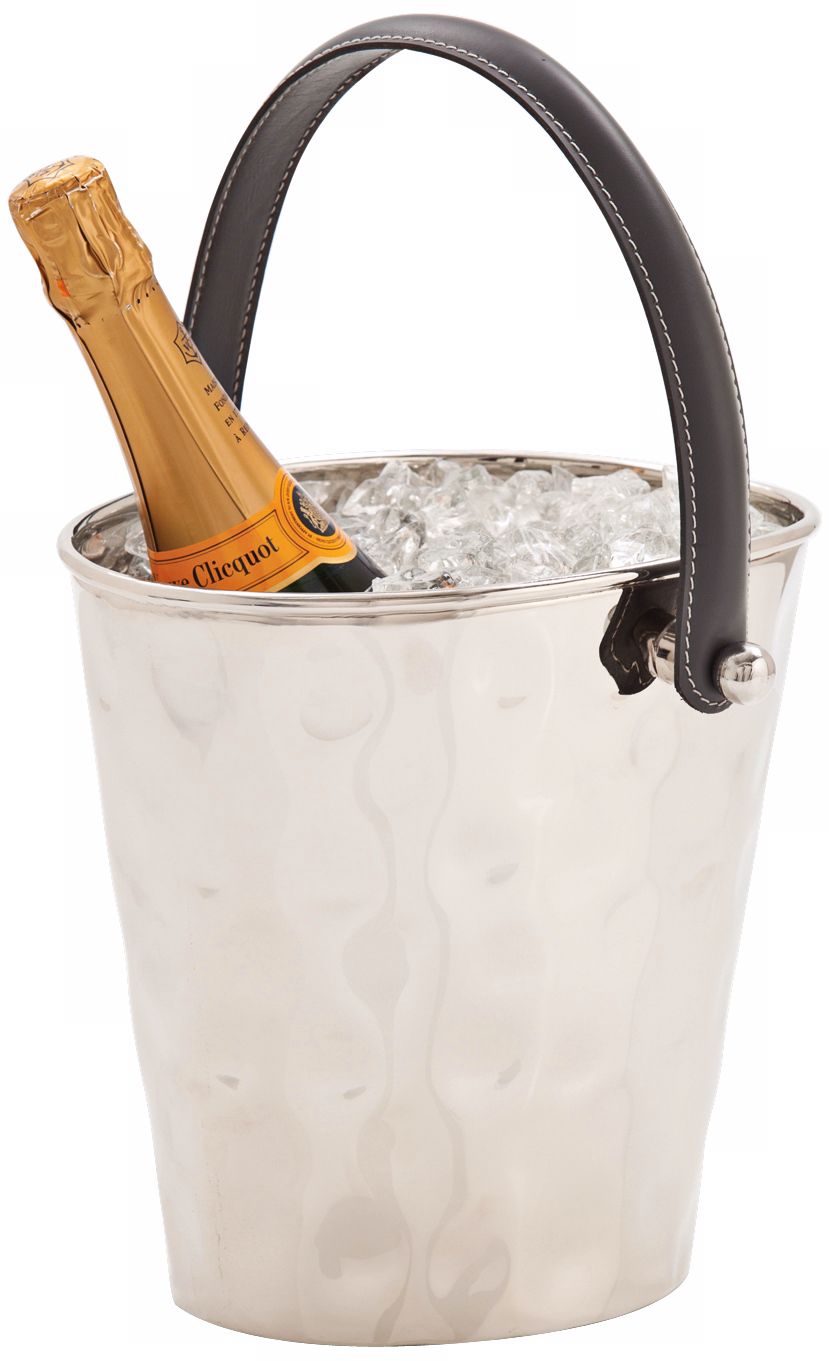 Landry 9" High Hammered Metal and Leather Ice Bucket