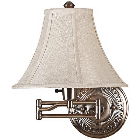 White Bell Shade Antique Brass Plug-In Swing Arm Wall Light - #37857-R2666 www.lampsplus.com