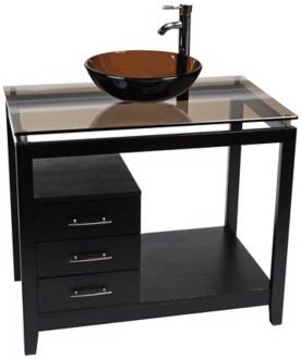 Cappuccino Tea Glass Top Contemporary Vanity R9082