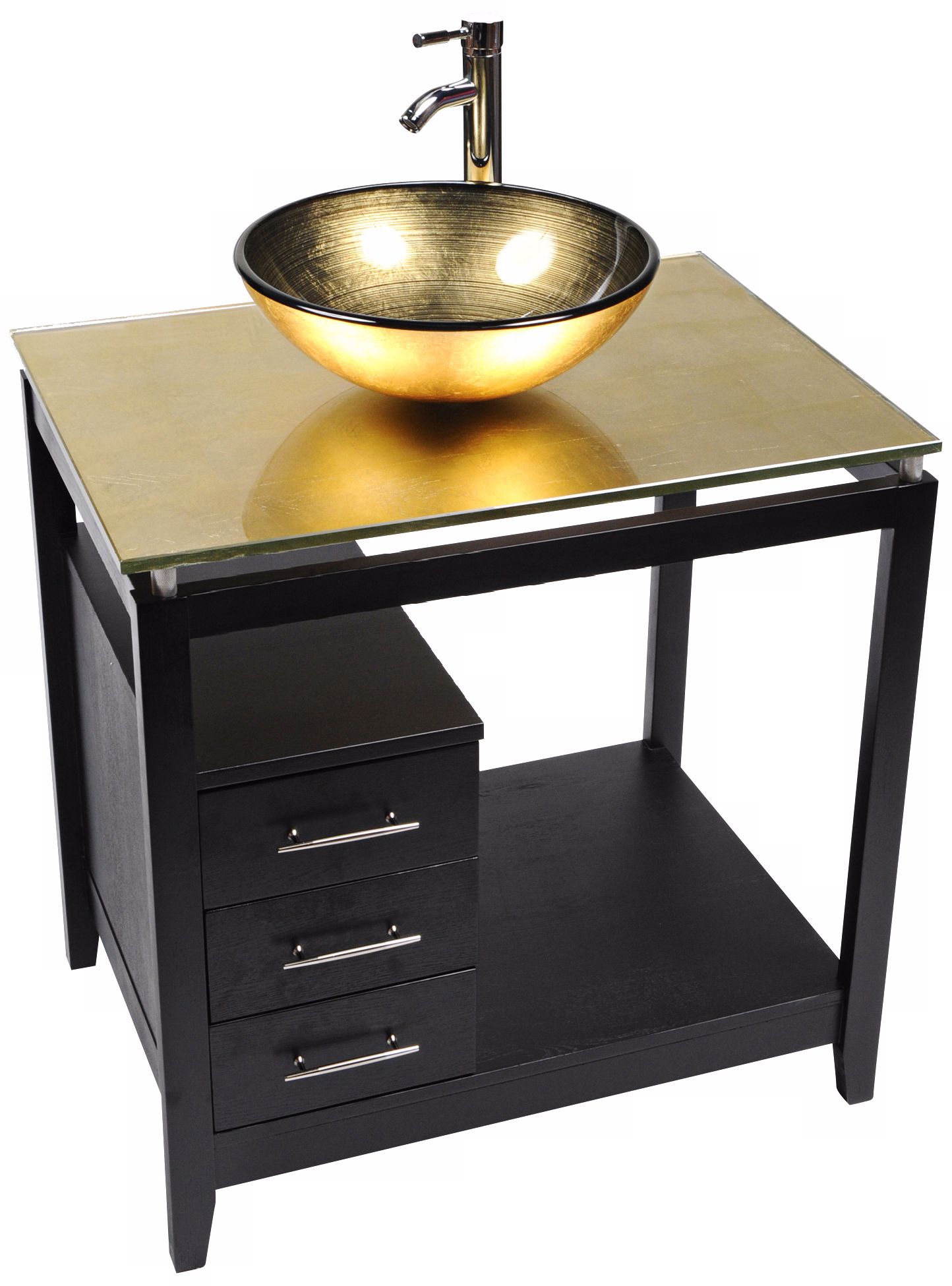 Cappuccino Gold Foil Glass Top Contemporary Vanity
