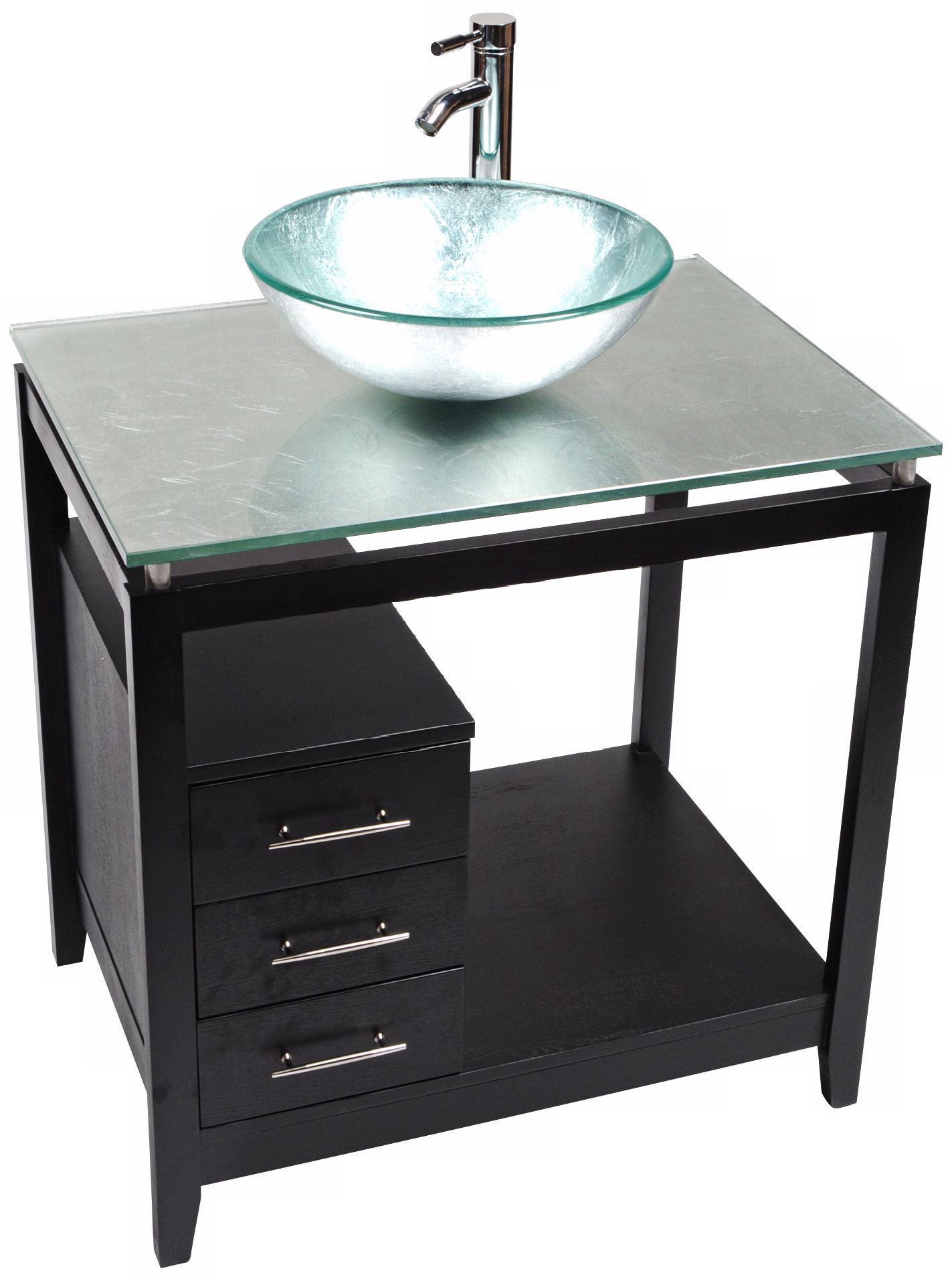 Cappuccino Silver Foil Glass Top Contemporary Vanity