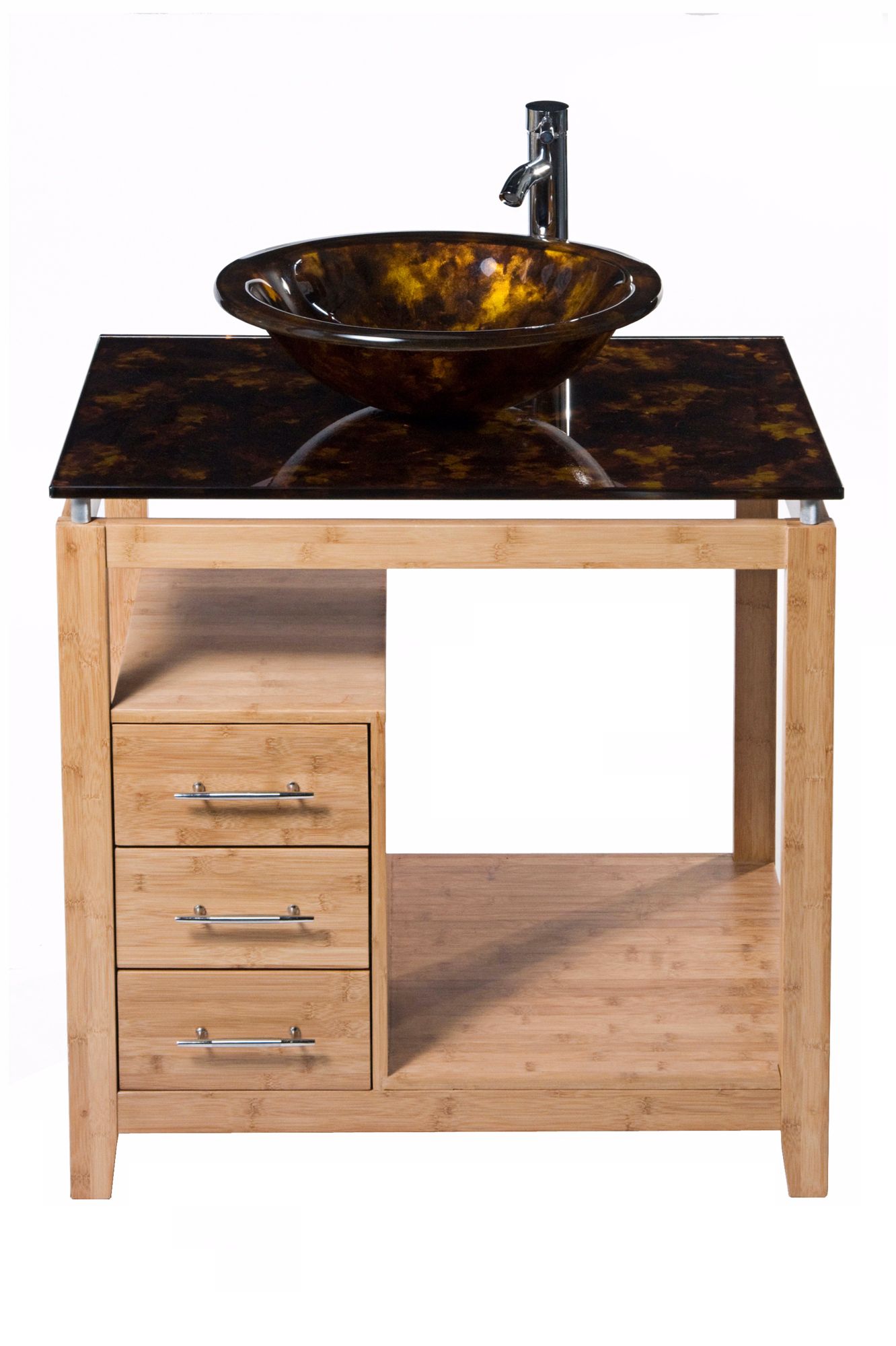Cappuccino Tortoise Glass Bamboo Vanity Set