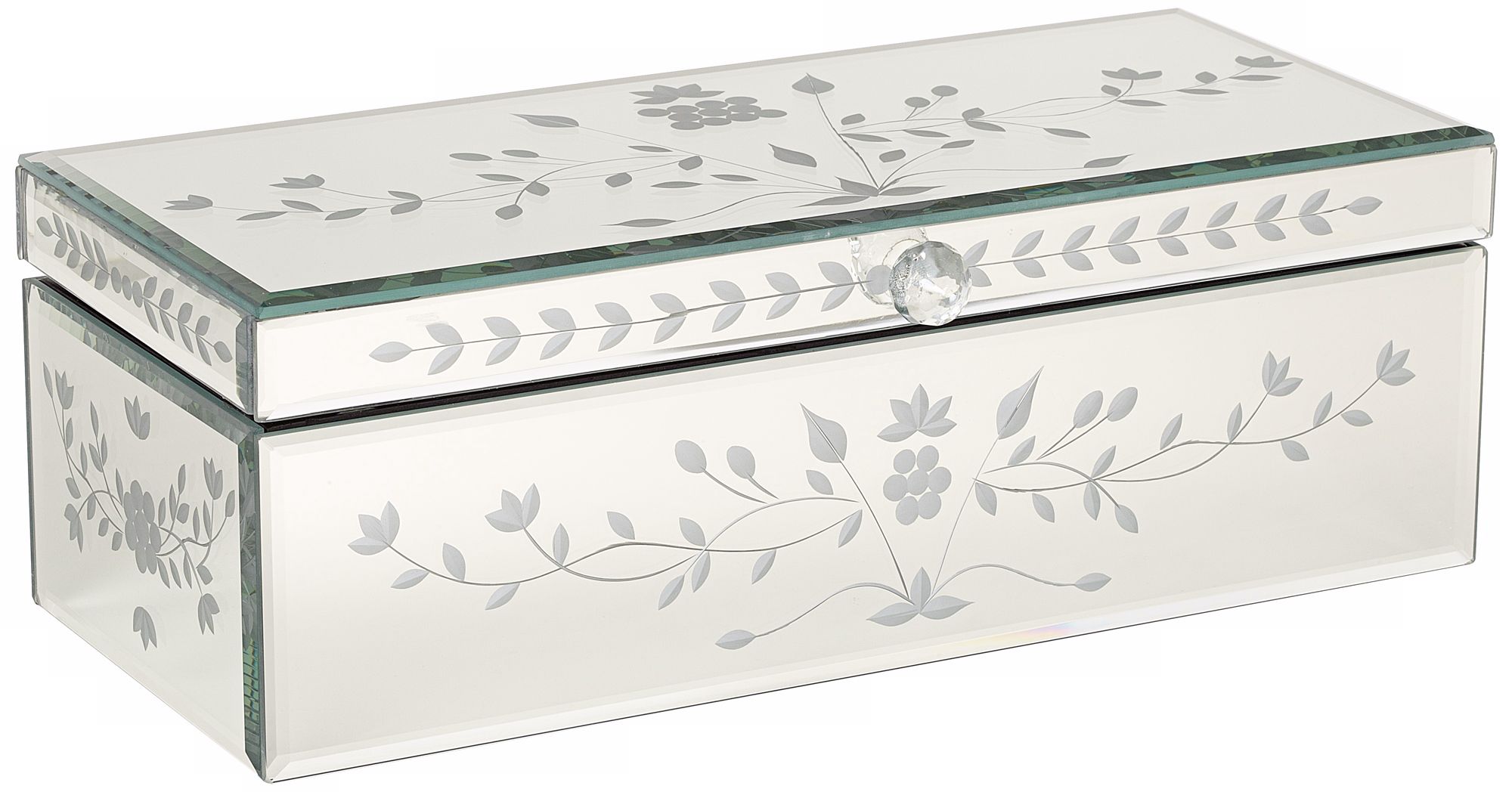 Floral Theme Mirrored Rectangular Jewelry Box