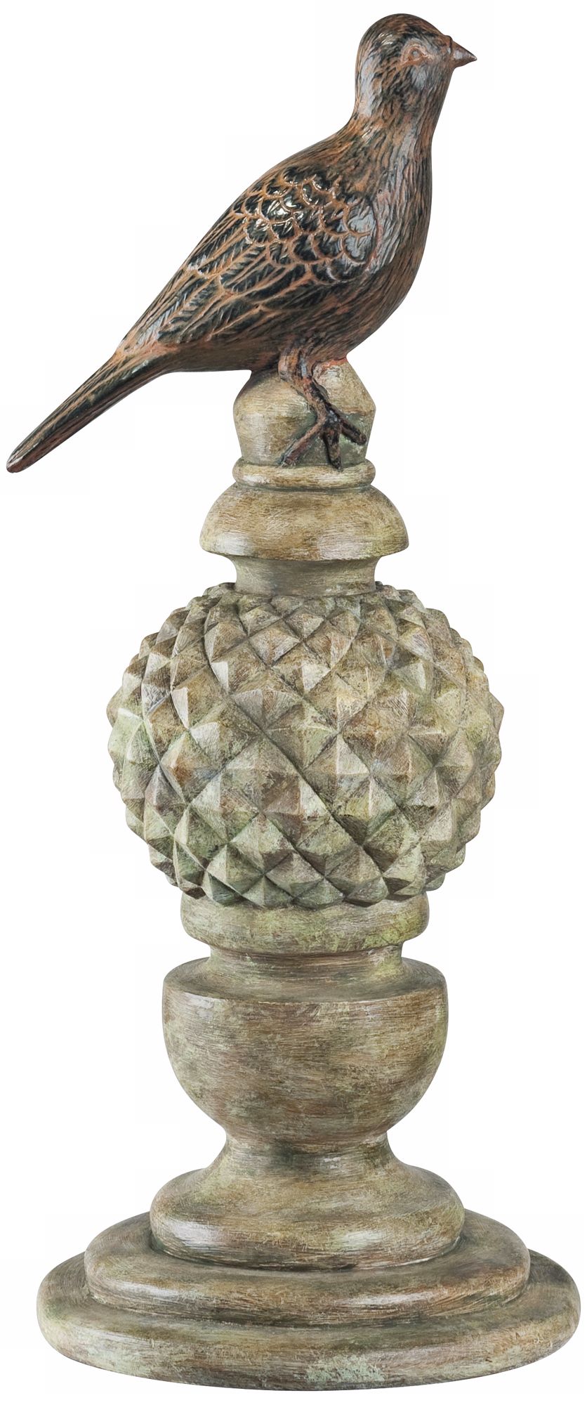 16" High Diamond Textured Sphere with Bird Decorative Finial