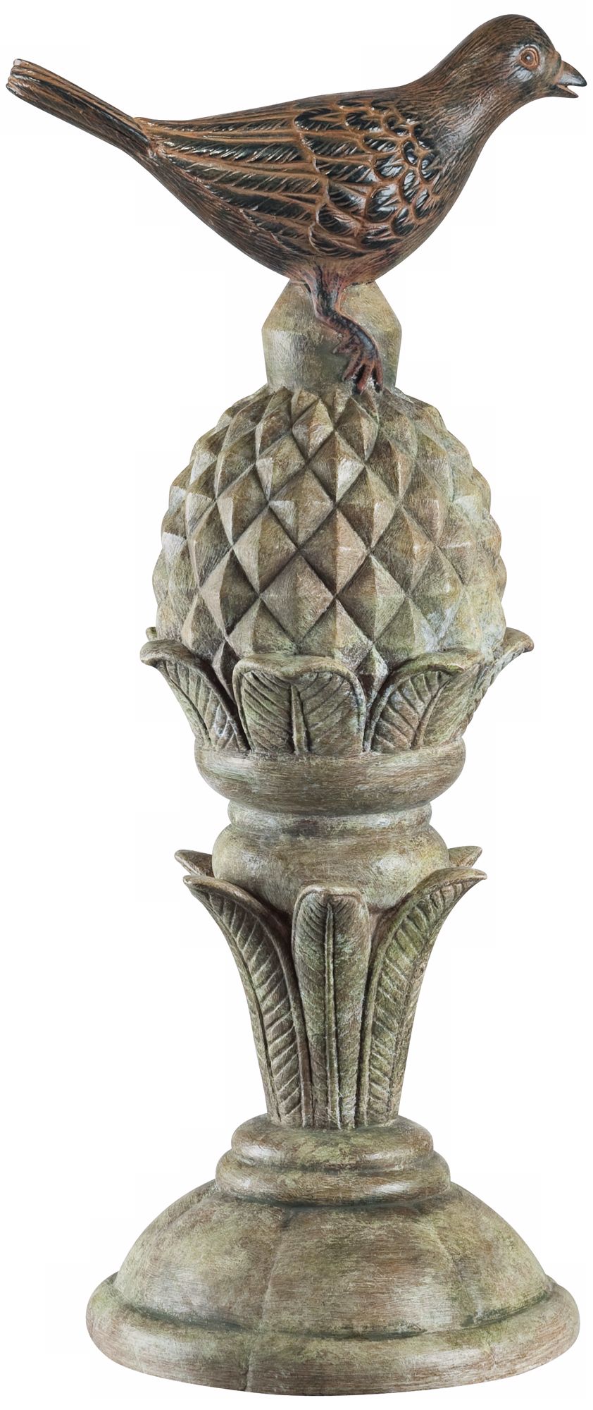 Diamond Textured Sphere with Bird Decorative Finial
