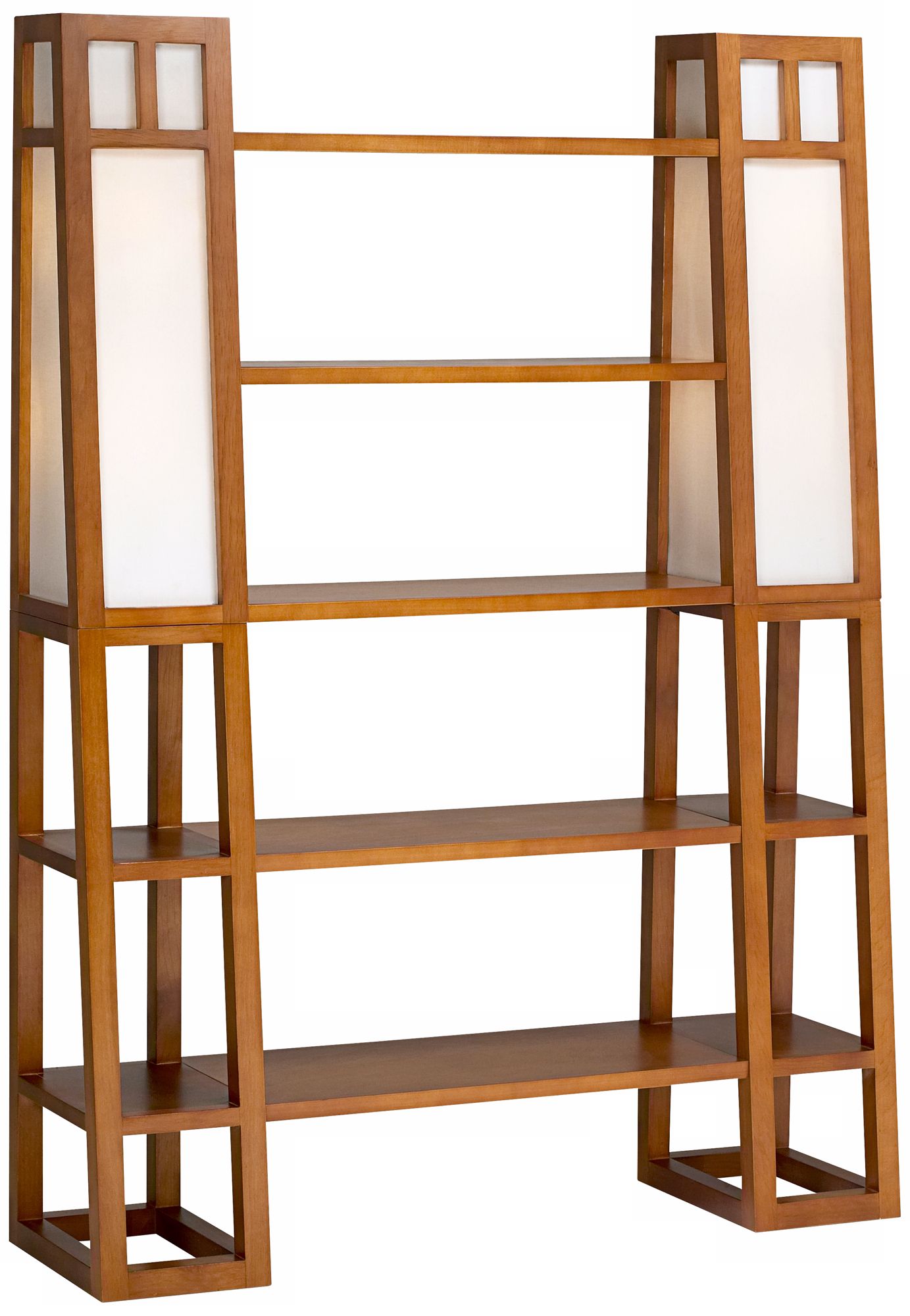 Walnut Finish Lighted 5-Shelf Etagere
