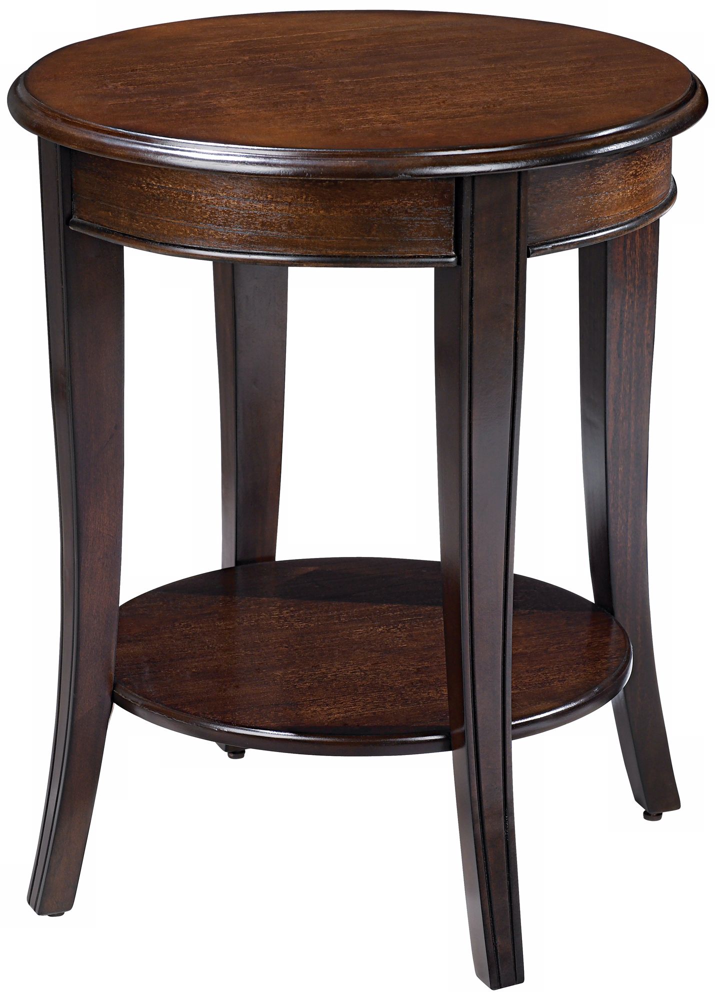 Round Burnished Walnut Finish End Table