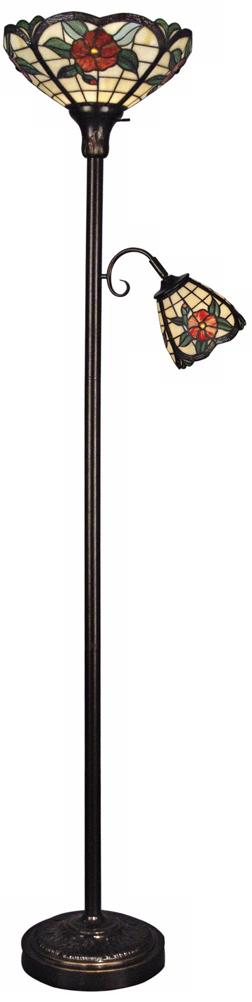 Dale Tiffany Peony Torchiere Floor Lamp with Side Light