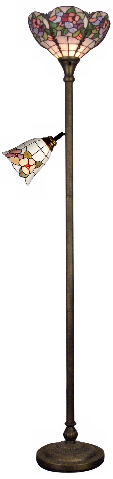 Dale Tiffany Pink Peony Torchiere Floor Lamp with Side Light