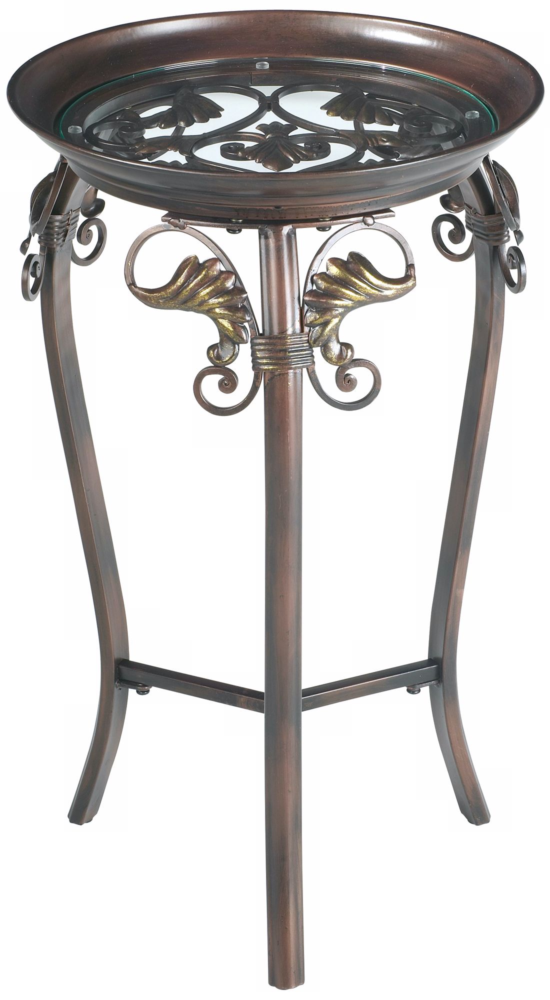 Round Glass Top Scroll Accent Table