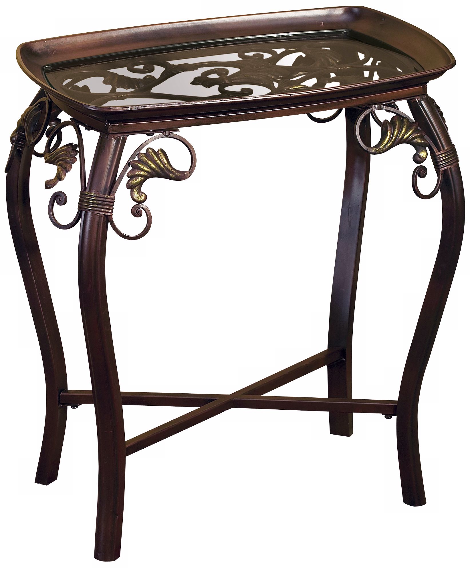 Glass Top Scroll Accent Table