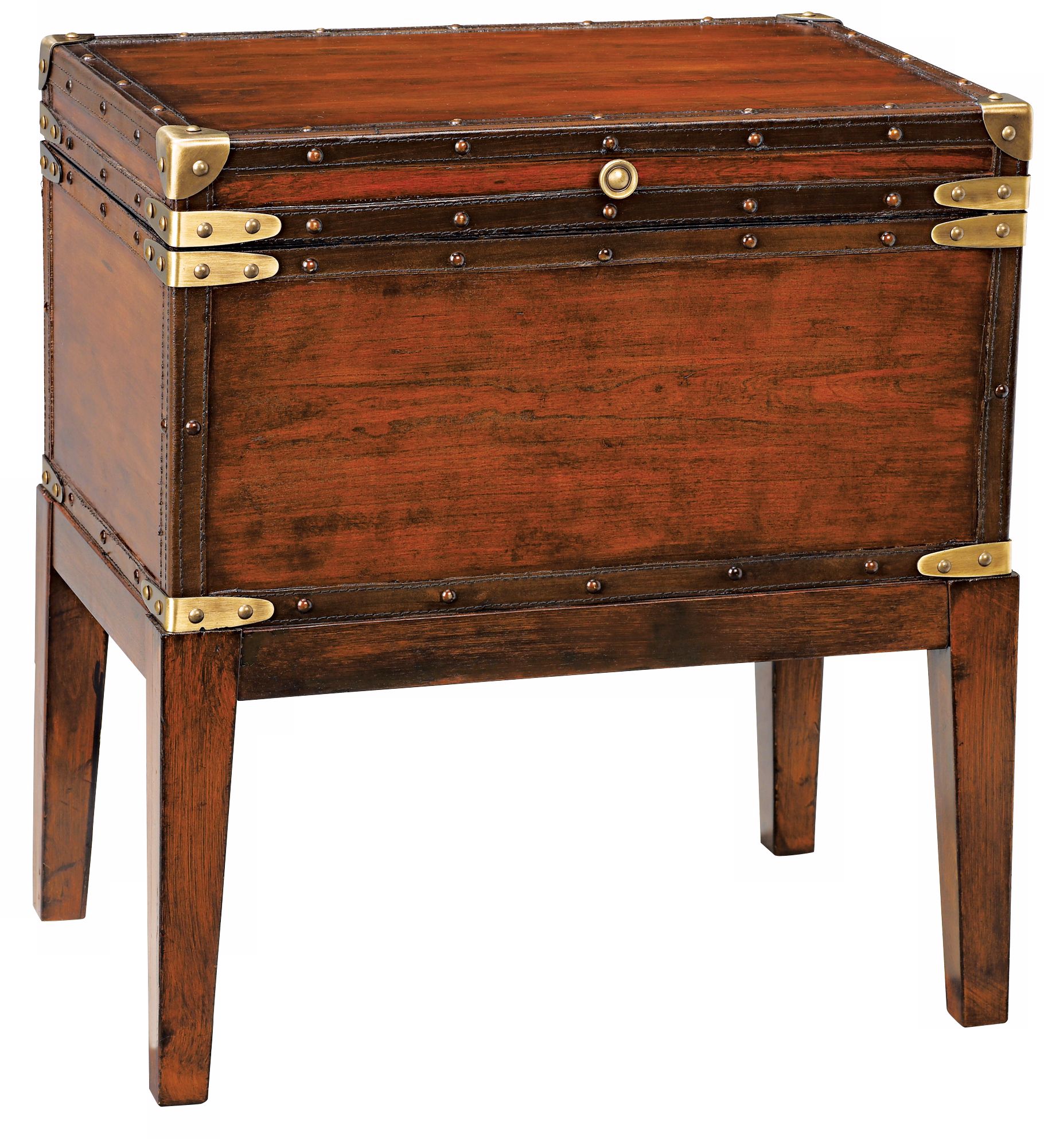 Walnut Finish Brass Accent Trunk Table T0583