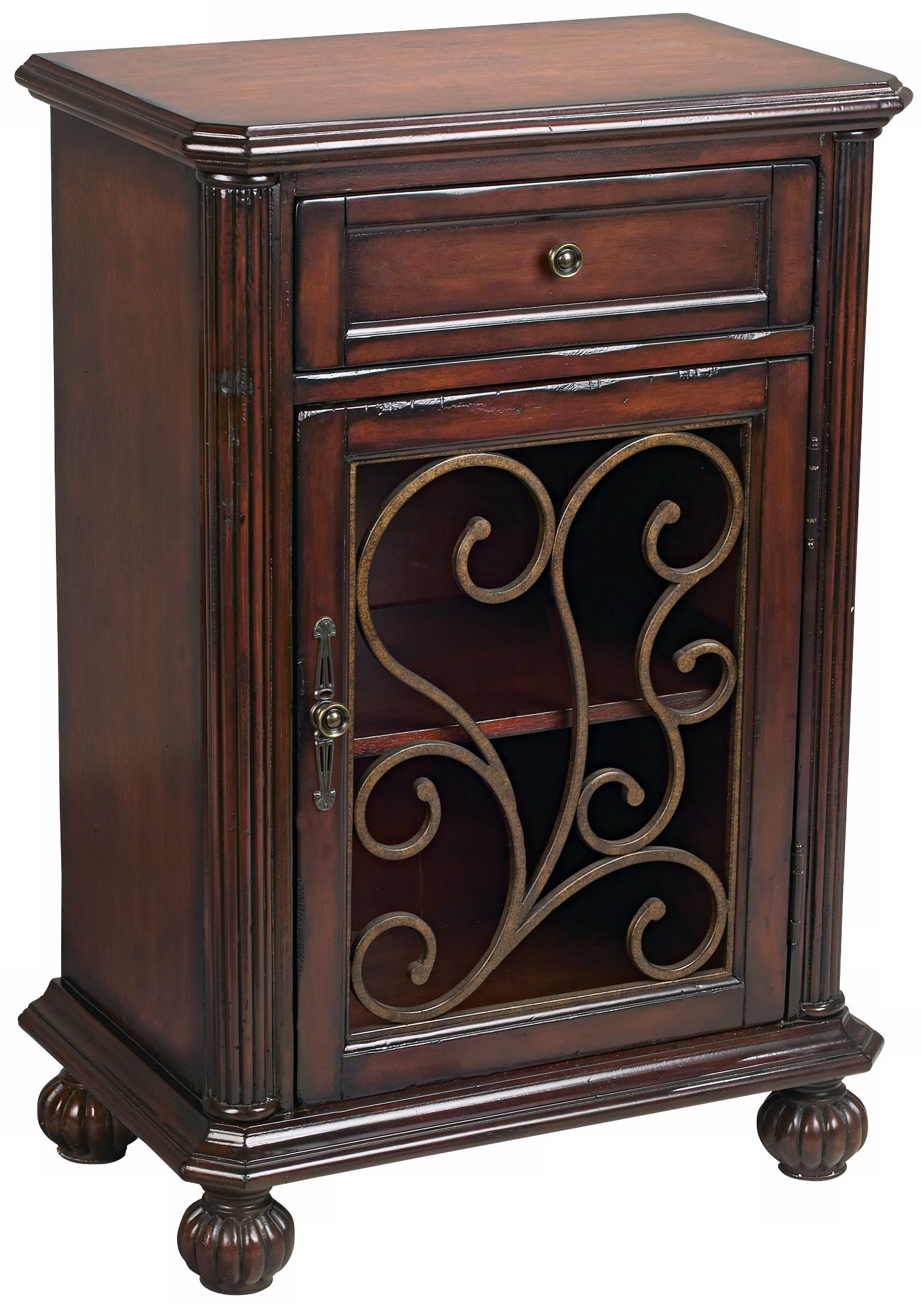 Distressed Walnut Finish Ironwork Accent Table T0584