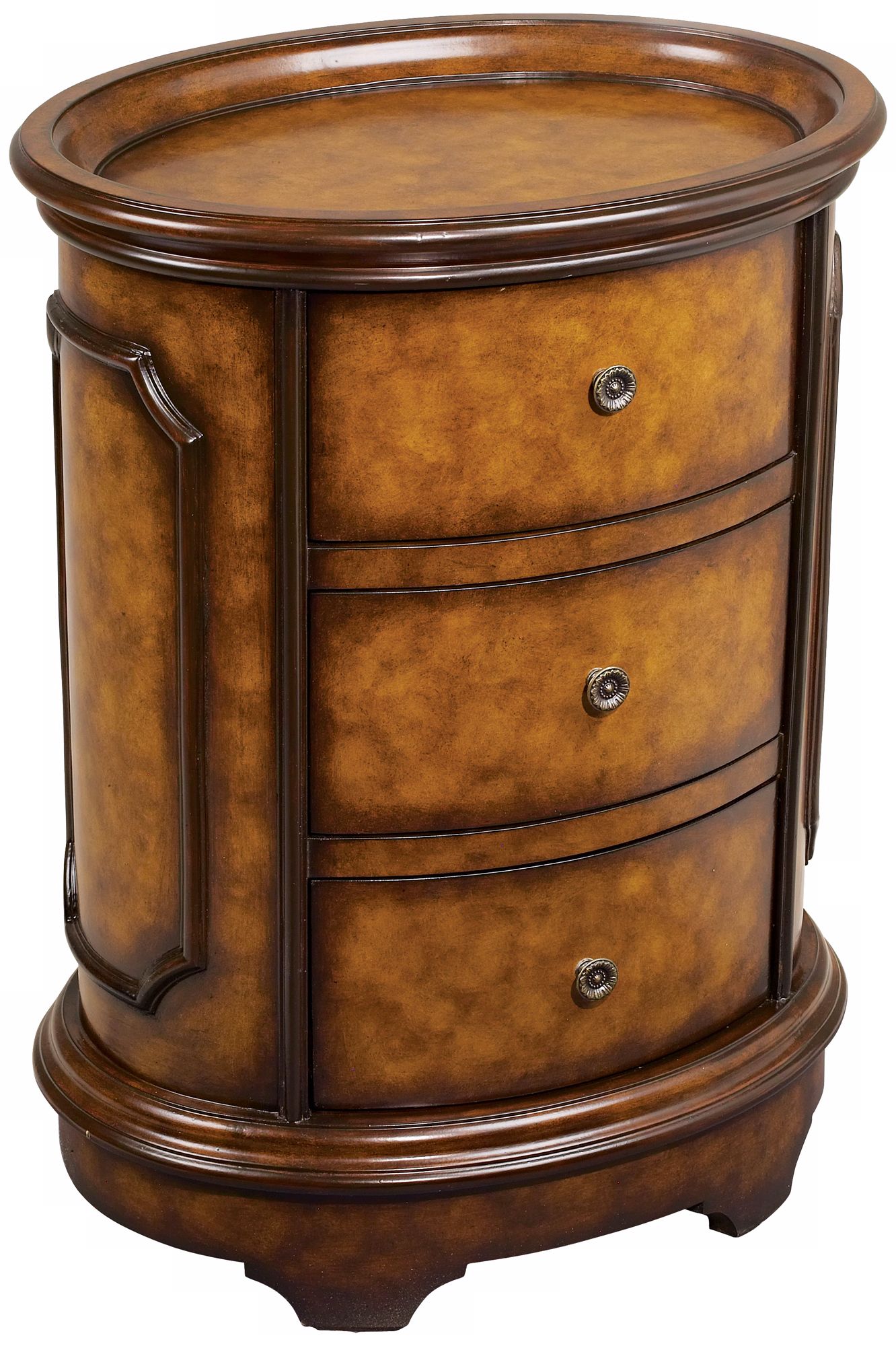 Bedford Walnut Finish 3-Drawer Oval End Table