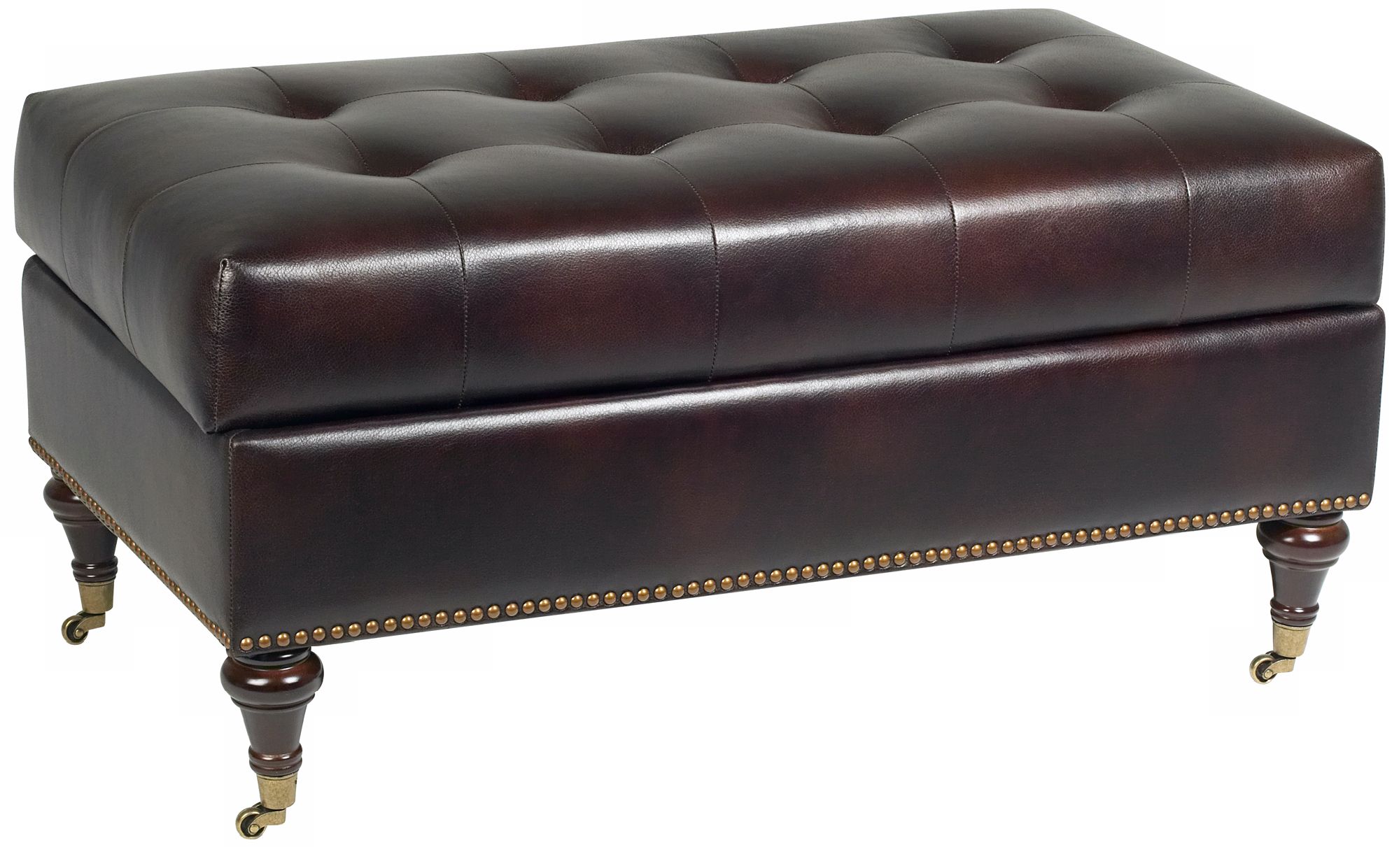Brussels Chocolate Leather Look Rolling Storage Ottoman