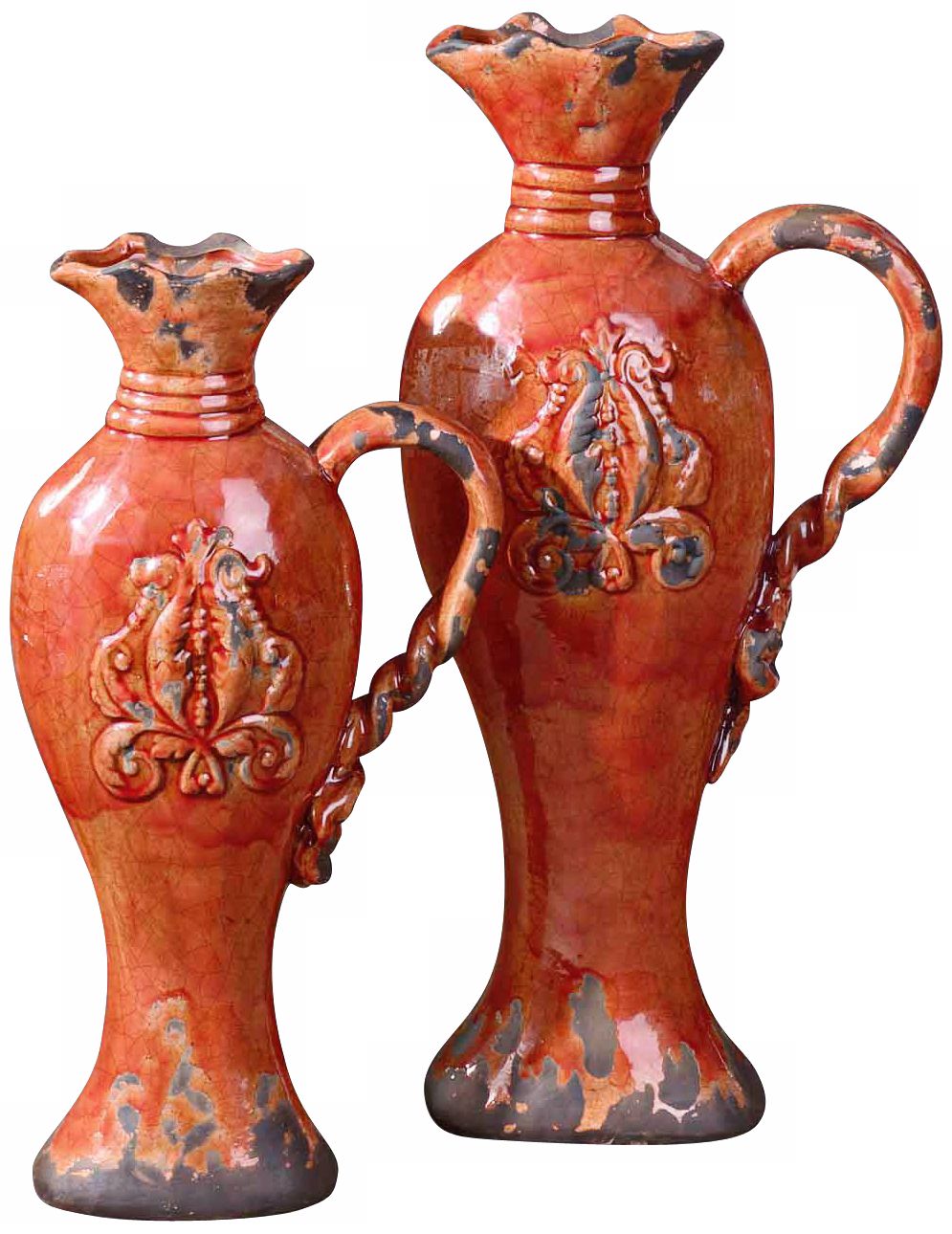 Uttermost Set of 2 Crackled Tomato Red Ceramic Serka Vases