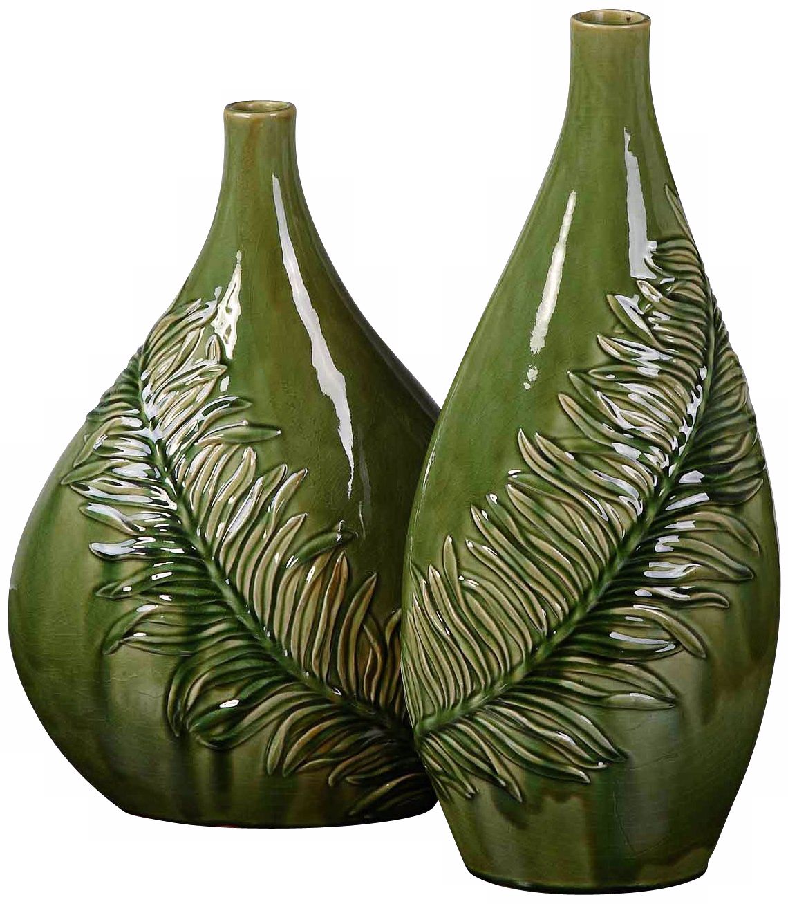 Uttermost Set of 2 Olive Green Ceramic Carita Vases