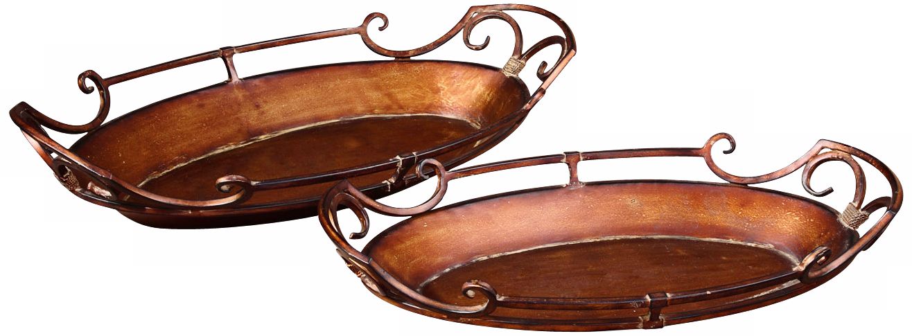 Uttermost Set of 2 Hand-Forged Metal Golden Bronze Trays