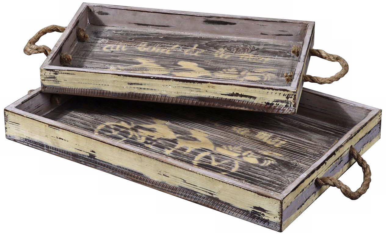 Raffi Set of 2 Natural Wood Trays