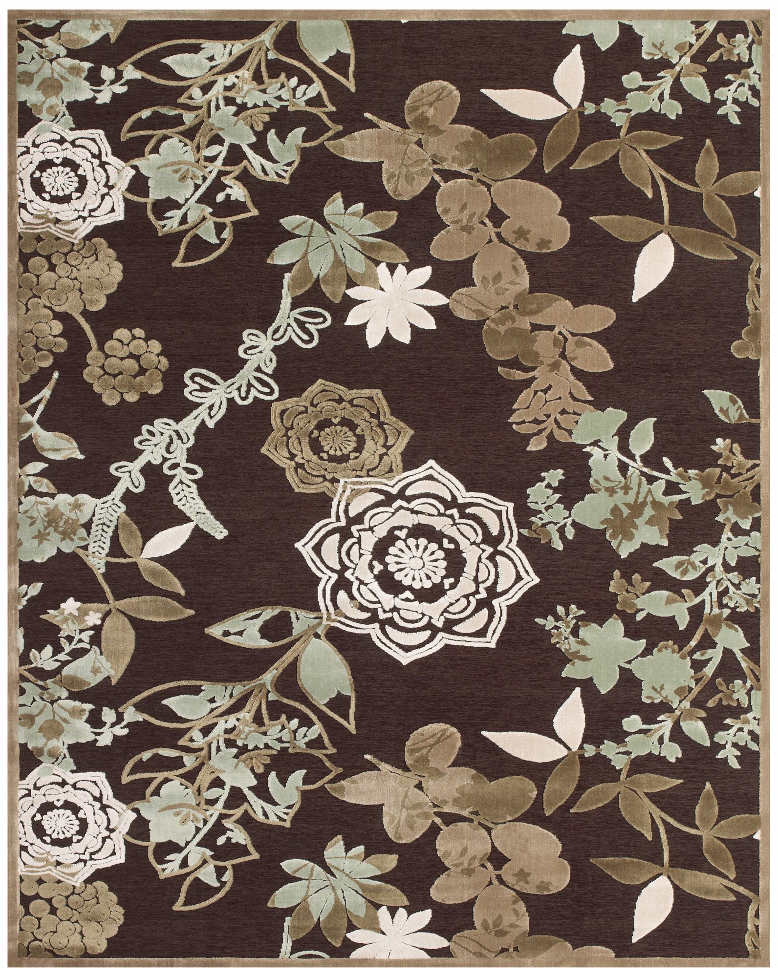 Glaston Lotus Chocolate and Sage 22x4 Area Rug T0891