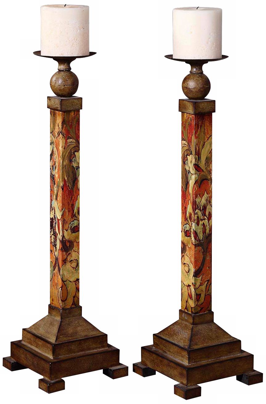 Set of 2 Hana Distressed Chestnut Candle Holders