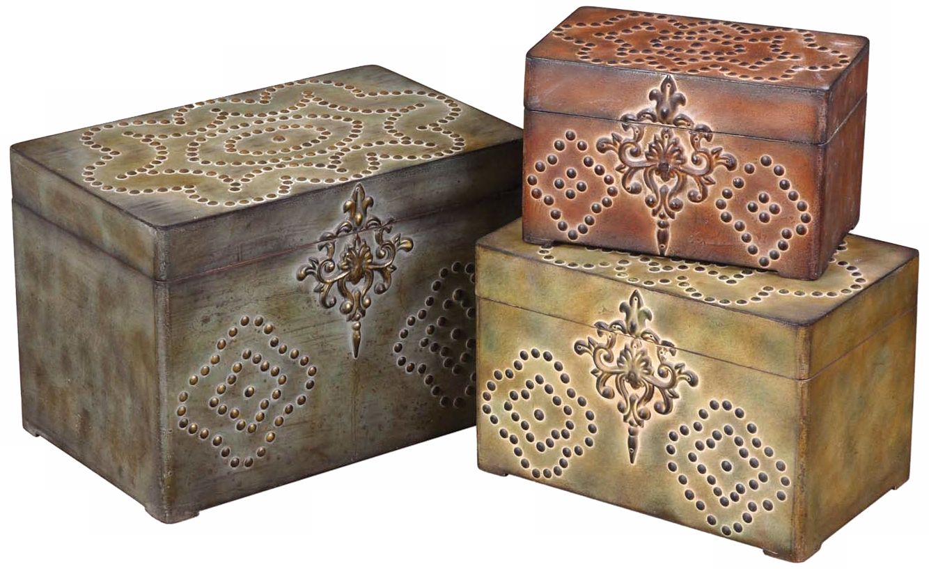 Storage boxes with nailheads