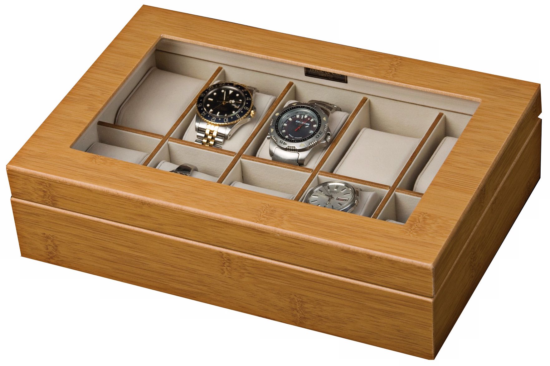 Mele & Co. Logan Glass Top Bamboo Watch Box