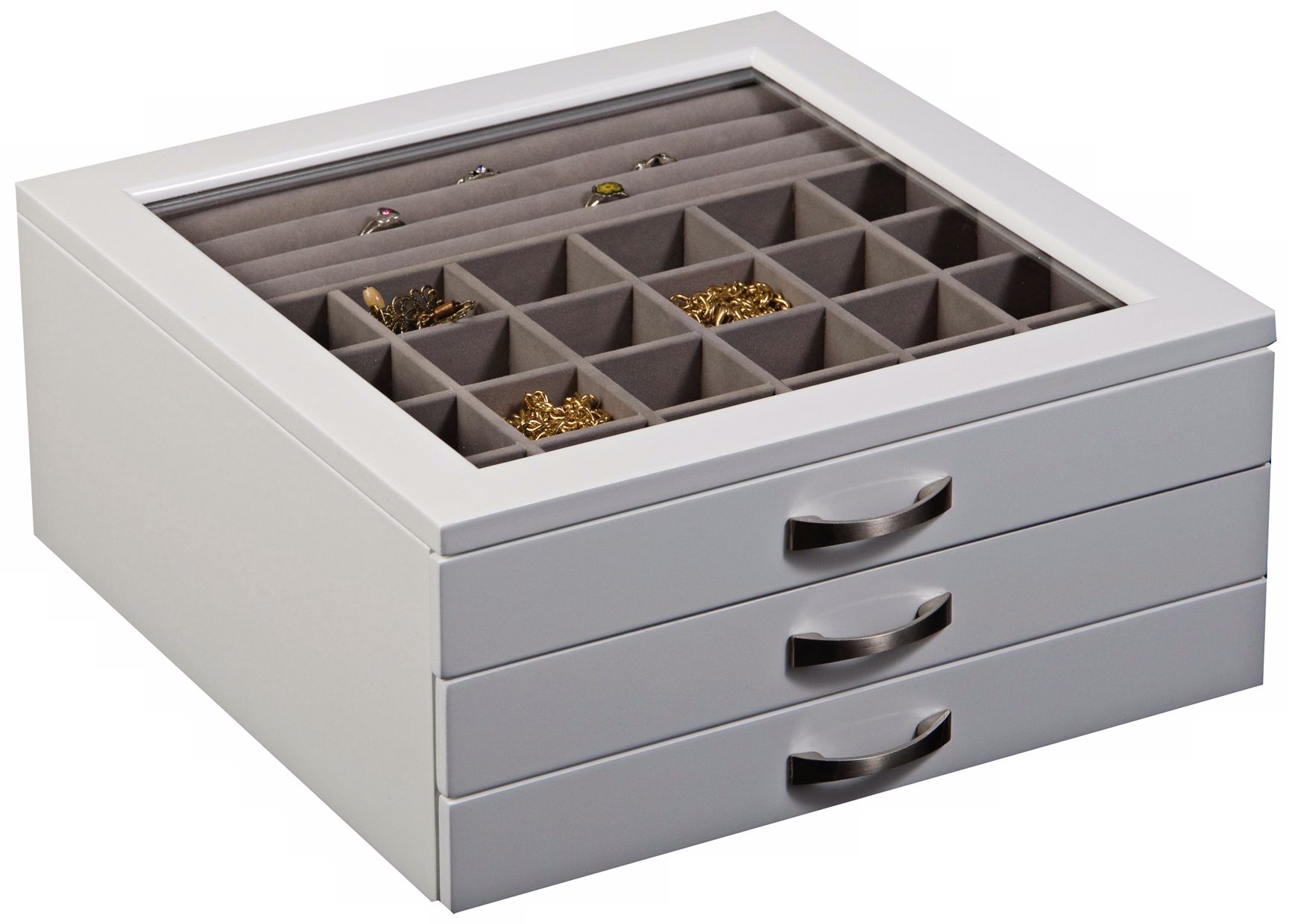 Mele & Co. Liza Glass Top White Jewelry Box