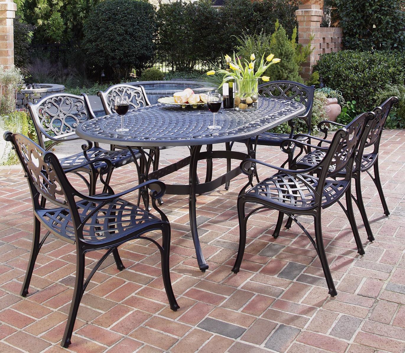 Biscayne Black 7-Piece Outdoor Table and Arm Chairs Set