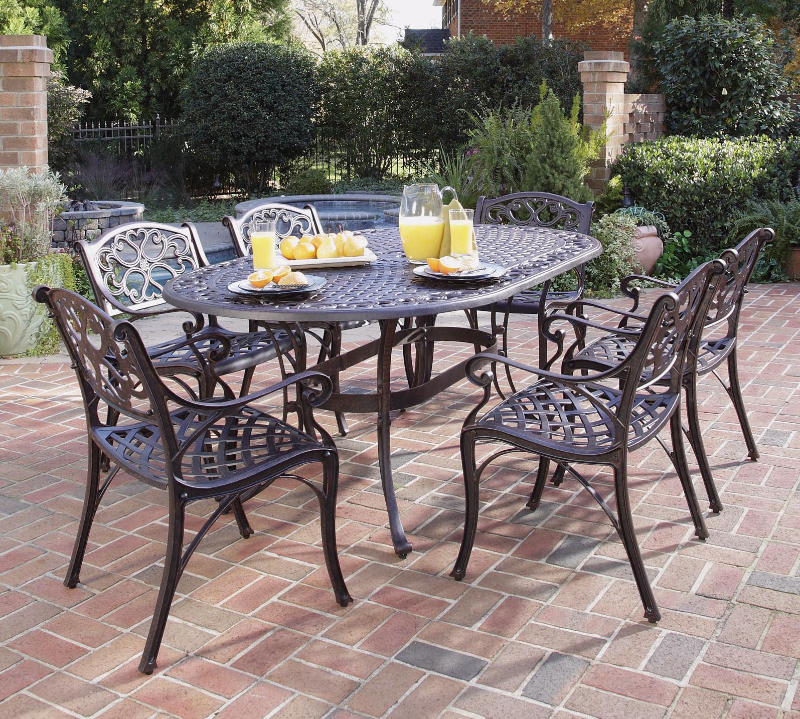 Biscayne Rust 7-Piece Outdoor Table and Arm Chairs Set