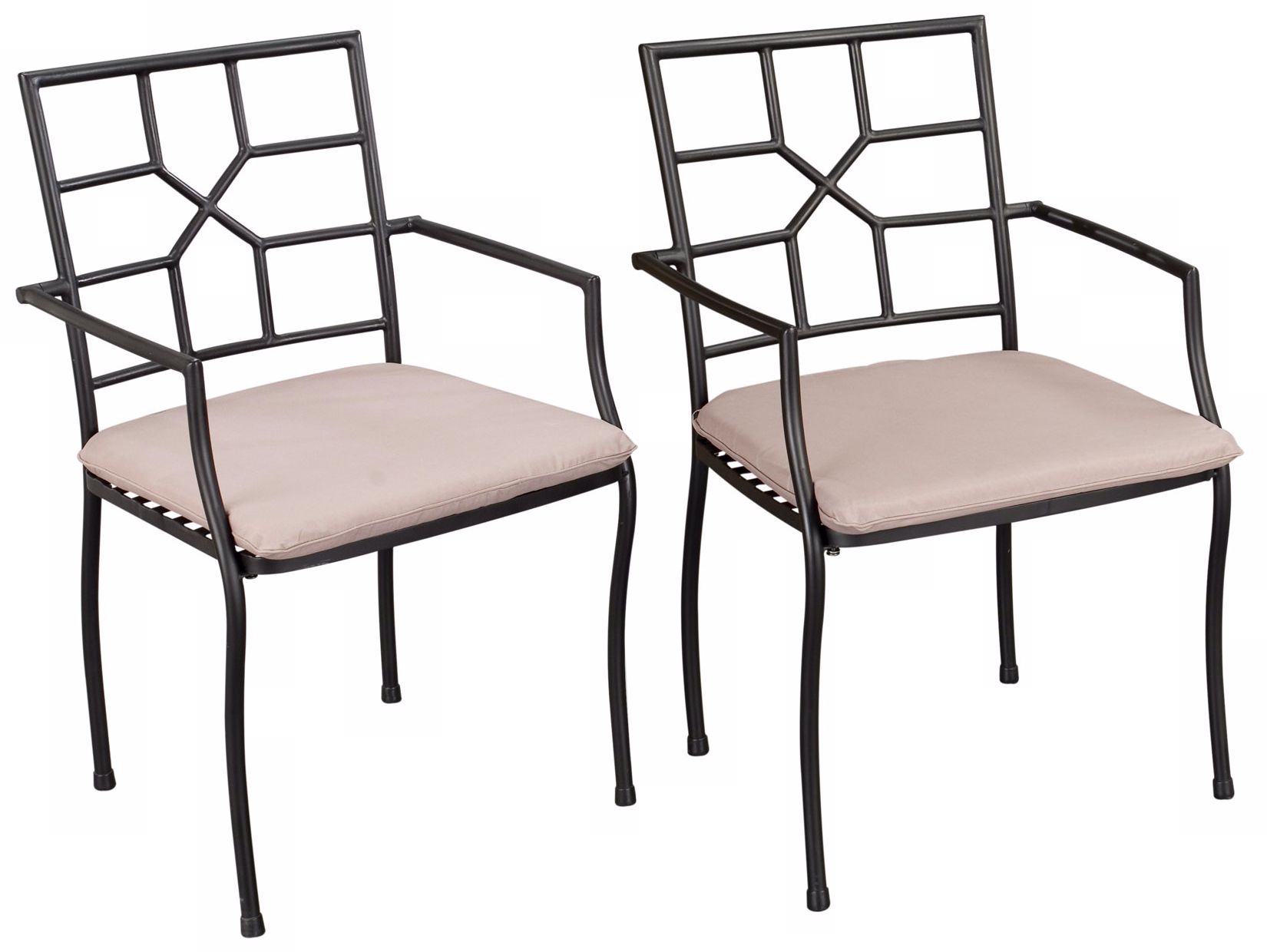 Set of 2 Cambria Black with Taupe Cushion Outdoor Arm Chairs