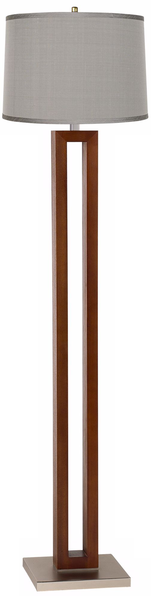 Platinum Gray Dupioni Rectangle Walnut Floor Lamp